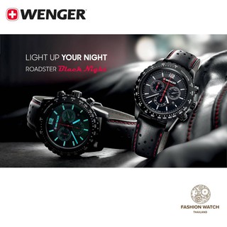 Wenger นาฬิกาข้อมือ นาฬิกาแบรนด์เนม มือ 1 ของแท้100% รุ่น Roadster Black Night Chrono นำเข้าจากต่างประเทศ