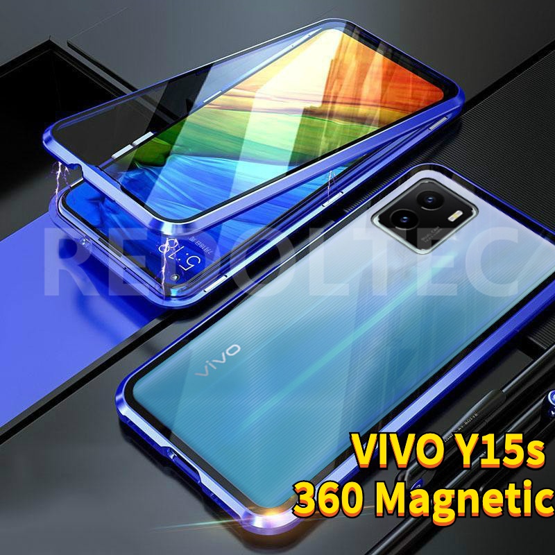 เคส Vivo Y15s 2021 360 สองด้านด้านหน้าหลังกระจกแม่เหล็กดูดซับ เต็มร่างกายป้องกันแม่เหล็กฮาร์ดปก 6342