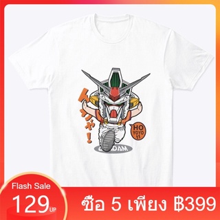 เสื้อ ผู้ชาย สไตล์ เกาหลี เสื้อผู้ชายเท่ๆ C297 เสื้อสกรีนลายอาราเล่กับชุกกันดั้ม เสื้อยืดสีขาว เสื้อเเขนสั้น เสื้