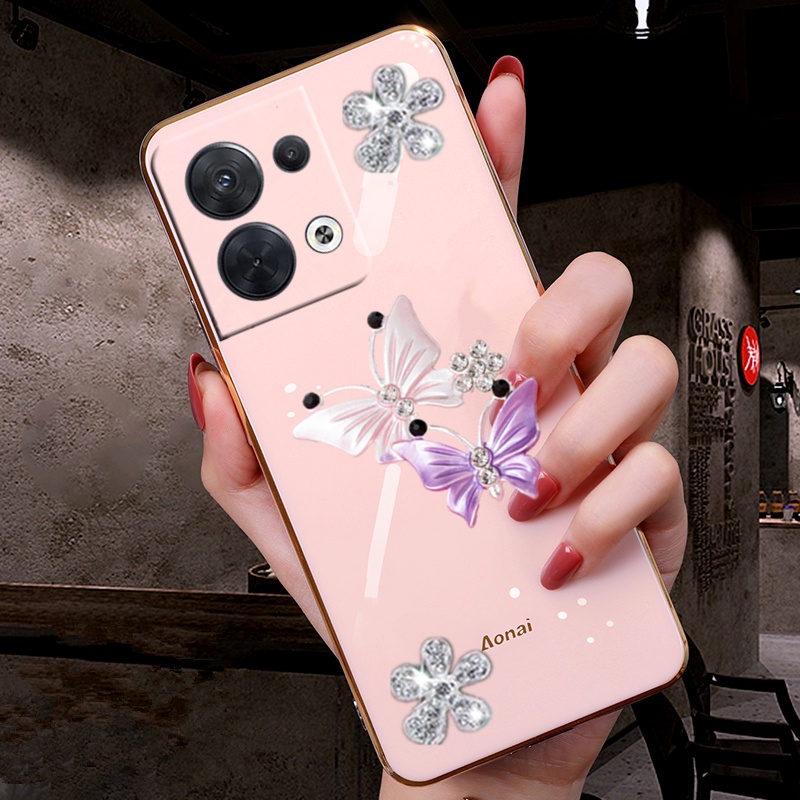 เคสป้องกันโทรศัพท์มือถือ OPPO Reno8 Reno7 Reno6 Z Pro 5G 4G Find X5 Pro Phone Case Pink Cute Smartphone Casing Two Flying Butterfly Decorated All-Pack Protection Back Cover Reno 8 8Pro 7 7Z 7Pro 6 6Z