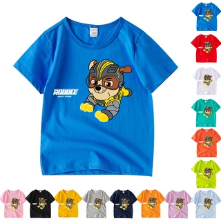 เสื้อยืดคอกลม แขนสั้น ผ้าฝ้าย ลายการ์ตูน Paw Patrol Rubble 7 สี สําหรับเด็ก ABB010