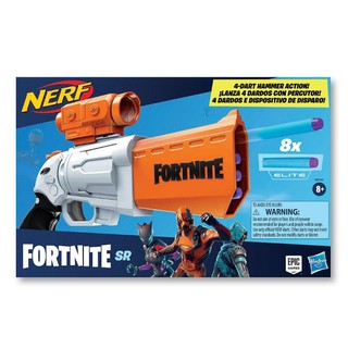 NERF Fortnite SR Blaster Gun 4-Dart Hammer Action Includes Removable Scope and 8 Official Elite Darts