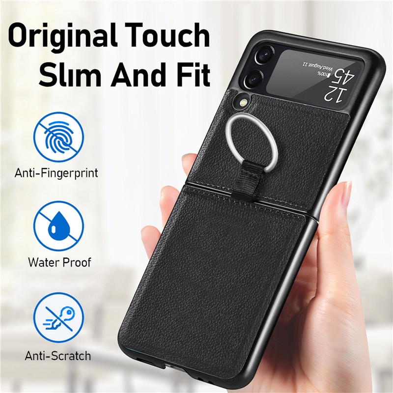 Fashion Litchi Grain Ring Case for Samsung Galaxy Z Flip3 Flip4 Flip 3 4 5G Cover Anti-fall luxury leather Phone Cases for Flip3 With Ring Casing #4