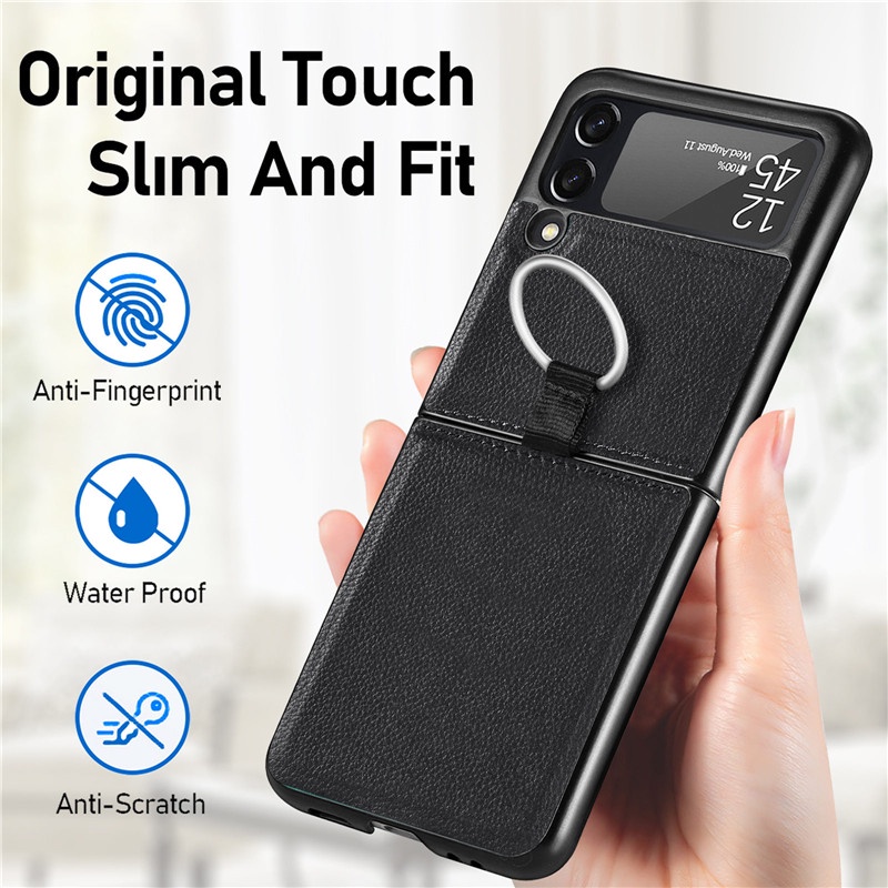 Fashion Litchi Grain Ring Case for Samsung Galaxy Z Flip3 Flip4 Flip 3 4 5G Cover Anti-fall luxury leather Phone Cases for Flip3 With Ring Casing #8