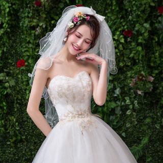 4 Tiered Women Wedding Veil Imitation Pearl Handmade Beaded Ribbon Bow Decorating Bridal Veil Comb