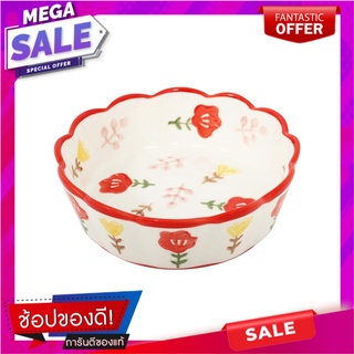 ชามขอบหยัก KECH PORCELAIN 6 นิ้ว RED DAISY อุปกรณ์ใส่อาหาร PORCELAIN SCALLOPED EDGE BOWL KECH 6IN RED DAISY