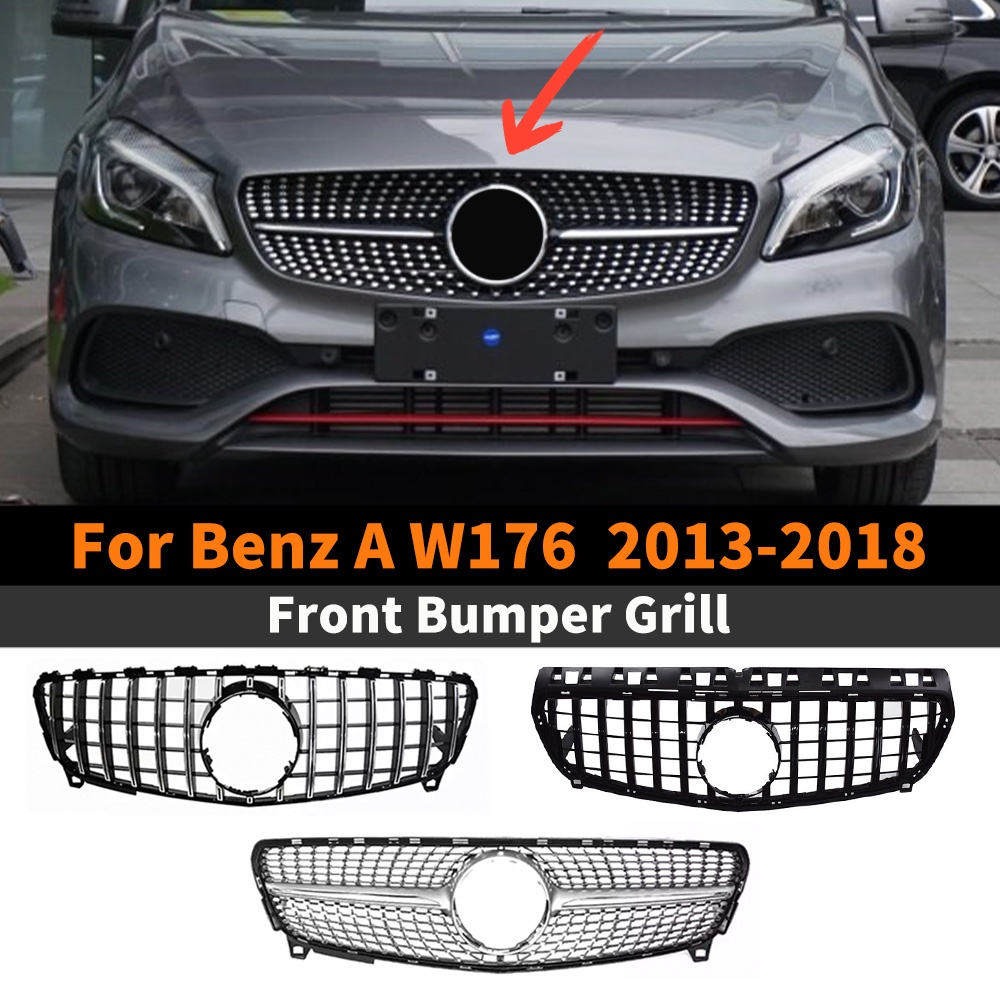 GT เพชรกันชนหน้า Grille Inlet Grill สําหรับ Mercedes Benz AW176 A45 A180 A200 A260 2013 2014 2015 2016 2017 2018 Hood ตาข่าย