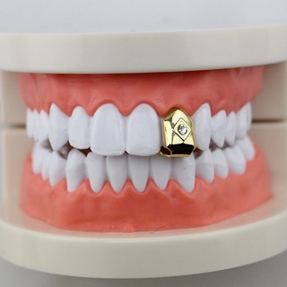 ฟันทองฮิปฮอป เพชรเดี่ยว Grillz 18K บุคลิกภาพ ชุบทอง ฮิปฮอป รั้ง Unisex