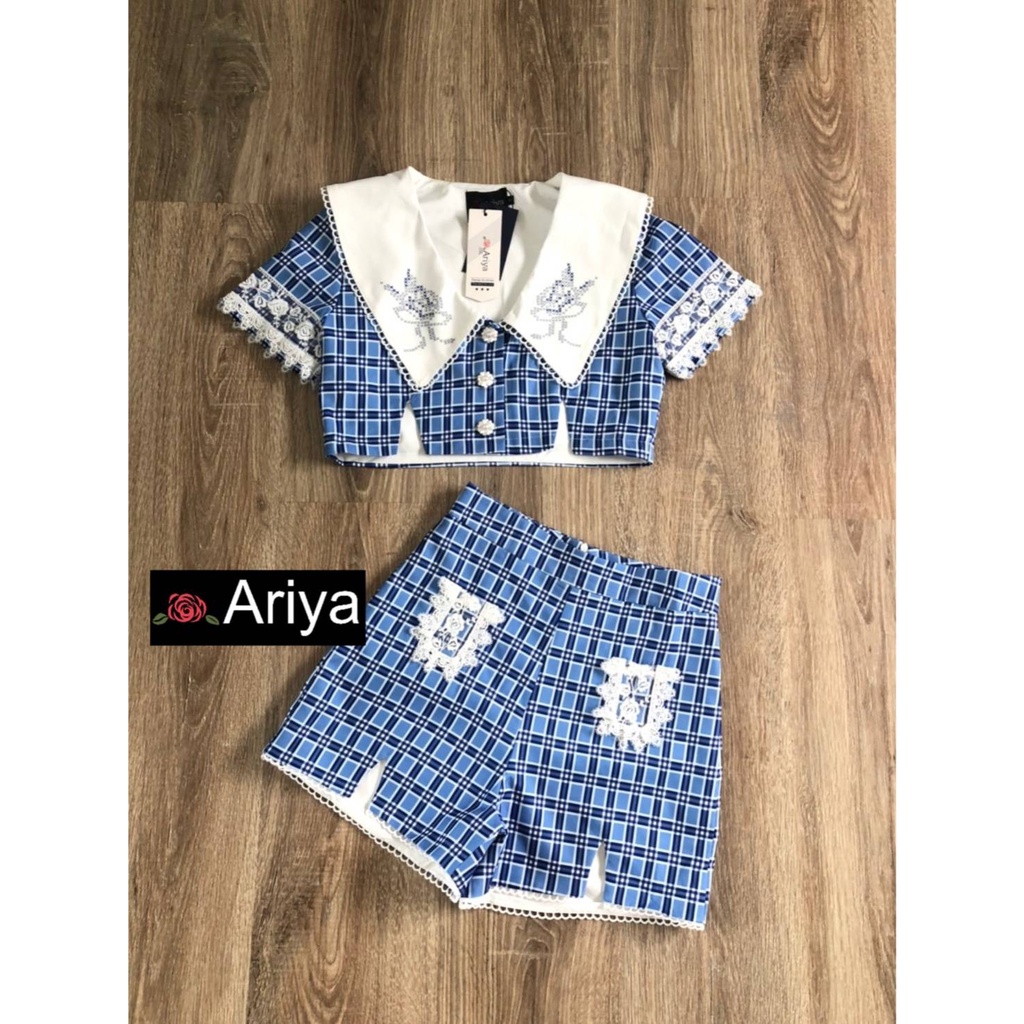 ชุดset 2 ชิ้น  เสื้อ+กางเกงขาสั้น เสื้อแต่งลูกไม้ งานป้าย Ariya