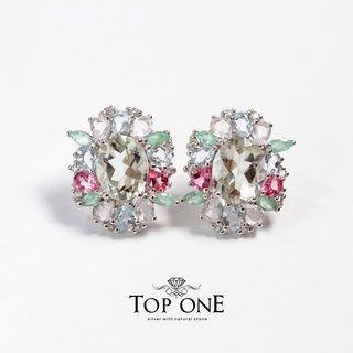 Top1Jewelry ต่างหูเงินแท้925 พลอย Green Amethyst, Rose Quartz