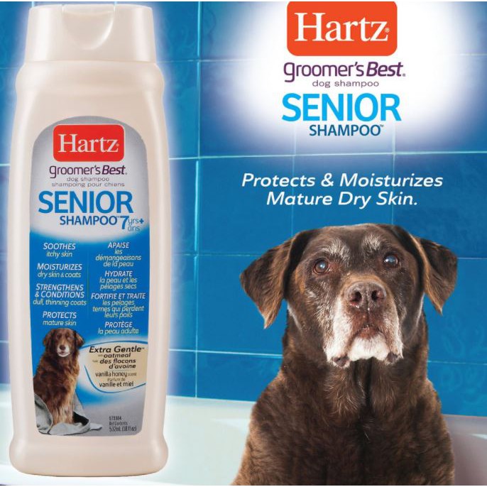 Hartz senior shampoo7+ ขนาด 532ml ฮาร์ท แชมพูสำหรับสุนัขสูงอายุ 7ปีขึ้นไป