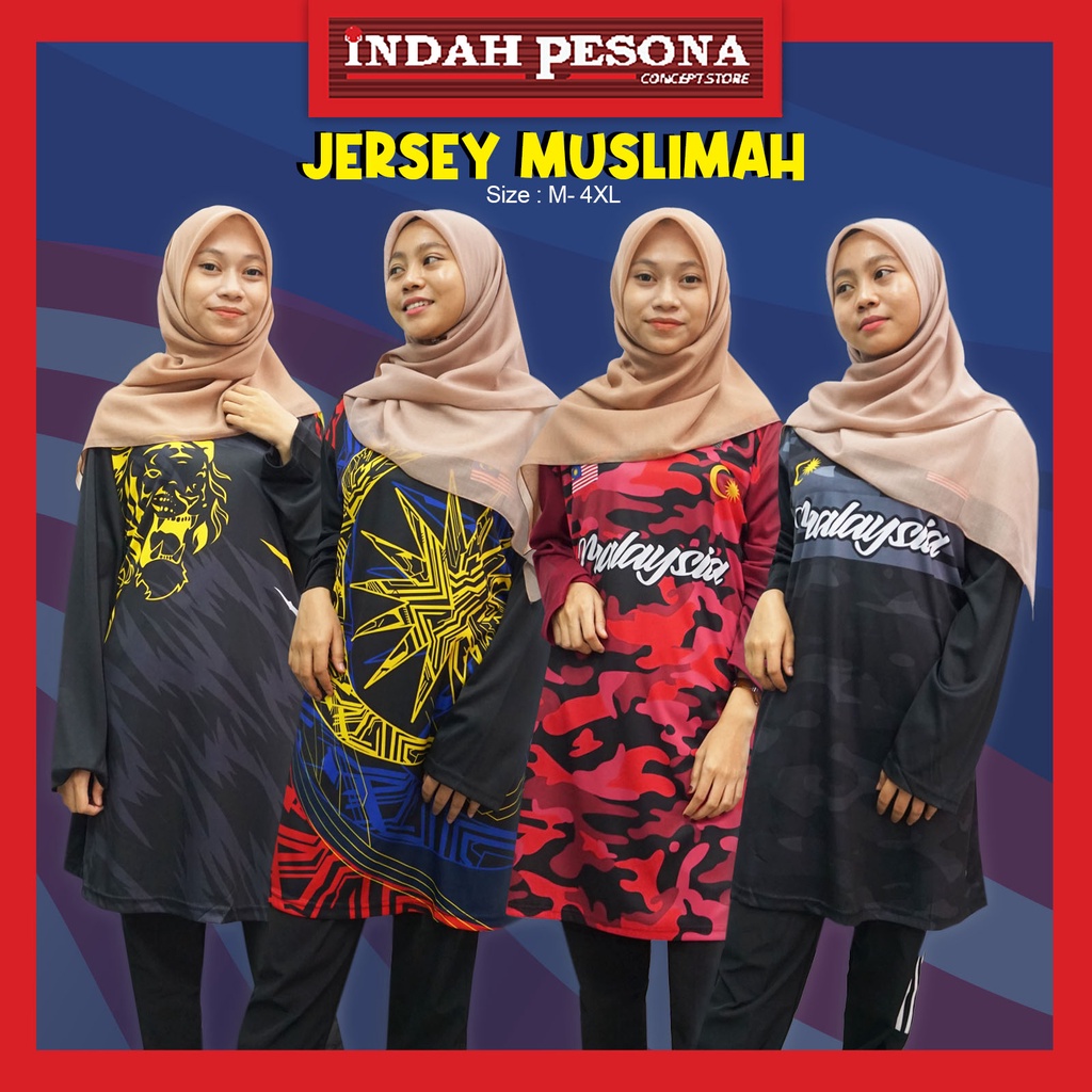 DJ Sport Baju Jersey Muslimah / ผู้หญิงมุสลิมสวมใส่ Size M-4XL / Jersi Sport / เดินป่า