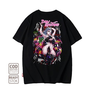 เสื้อยืดสีดำอินเทรนด์เสื้อยืด พิมพ์ลายอนิเมะญี่ปุ่น DAKI GYUTARO DEMON SLAYER 0025 ALVACOTH พรีเมี่ยมS M L   XL  XXL