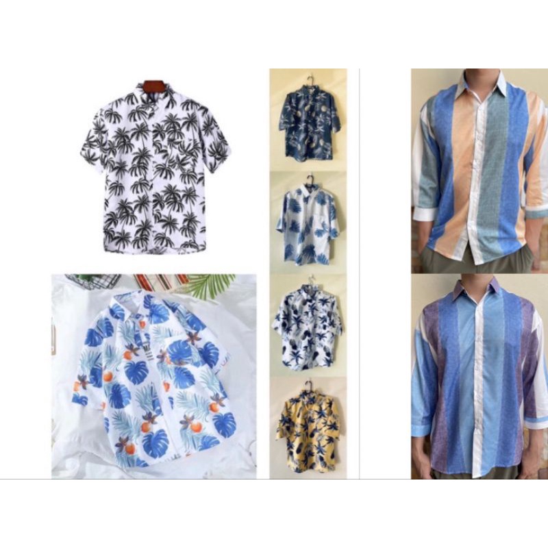 เสื้อเชิ้ตคอปก พิมพ์ลายฮาวาย พร้อมส่งทุกสี มีหลายแบบให้เลือก