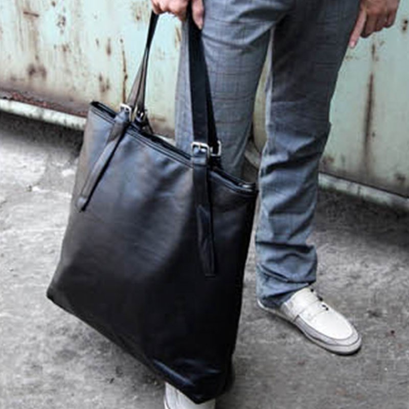 Men Cowhide Leather Tote Bag กระเป๋าสะพายแฟชั่นธุรกิจ
