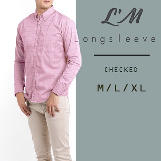 (LMOF15PER)ลดสูงสุด15% ไสตล์เกาหลีฝุดๆ เสื้อเชิ้ตผู้ชาย คอปกลายสก๊อต สีชมพู