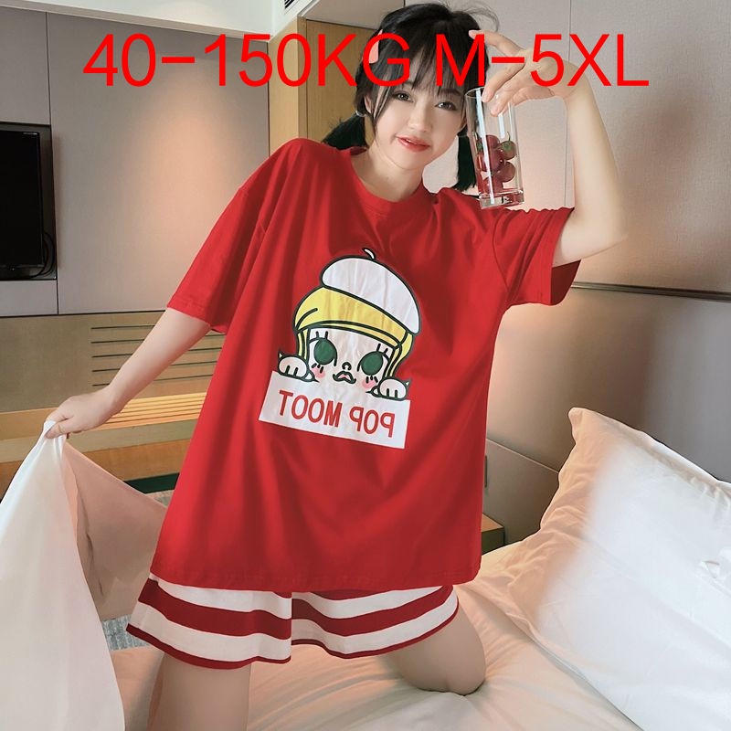 M-5XL 40-150KG300 big Red Red Red Red Girl Girl Girl Summer Short Sleeve Short Sleeves Cute Home Clo
