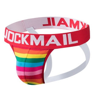 Jockmail กางเกงชั้นใน ผ้าฝ้าย เอวต่ํา ระบายอากาศ ลายทาง สีรุ้ง สําหรับผู้ชาย