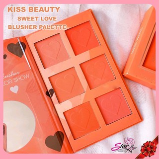 6 สีใน 1 พาเลต Kiss Beauty sweet love blusher palette