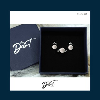 Debutgems เดบิ้วเจมส์ รุ่น Pearly Set เซ็ตต่างหูและสร้อยจี้เพชรประดับมุกน้ำจืดแท้