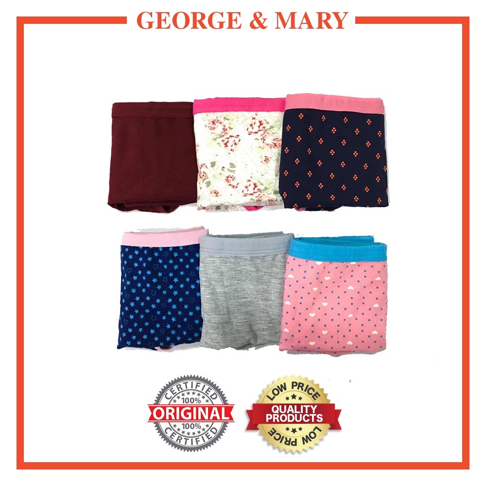 【1แถม1】แพ็คุ6ตัว ยกโหล MARY กางเกงในผู้หญิง ชุดชั้นในสตรี MARY Printed Ladies Bikini Panty 6in1/ Cot