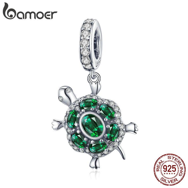 BAMOER Green Color Tortoise Charm Pendant 925 Sterling Silver