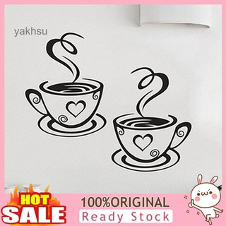 Yak_qt_ สติกเกอร์ติดผนัง ลายถ้วยกาแฟ สําหรับตกแต่งบ้าน ห้องครัว ร้านอาหาร คาเฟ่ ชา