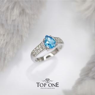 Top1Jewelry แหวนเงินแท้925 พลอย Swiss Blue Topaz แท้