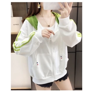 มาใหม่ เสื้อแจ็คเก็ตแขนยาวมีซิปหมวกกระเป๋าผ้าดีผ้านุ่มใส่สบาย คลุมกันร้อนกันหนาวผู้หญิง ฮู้ดดี้