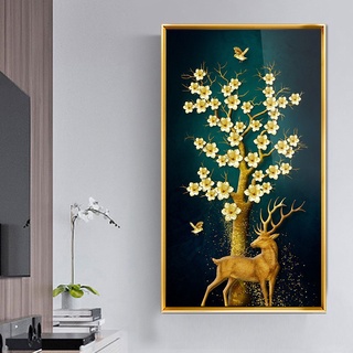 ภาพวาดปักเพชร ทรงกลม ลายกวาง Pachira Macrocarpa Elk 5D DIY สําหรับตกแต่งบ้าน ห้องนั่งเล่น