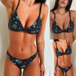 *_wobaofu_* Women 2 Piece Print Tops Bottoms Bikini Set Swimsuits Swimwear