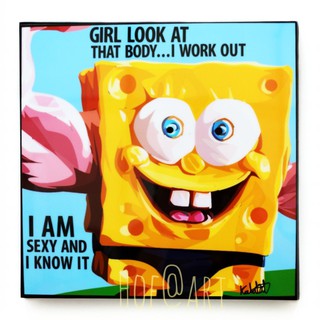 SpongeBob สปอนจ์บ๊อบ ฟองน้ำสีเหลือง การ์ตูน cartoon รูปภาพ​ติด​ผนัง​ pop art ของขวัญ กรอบรูป รูปภาพ แต่งบ้าน