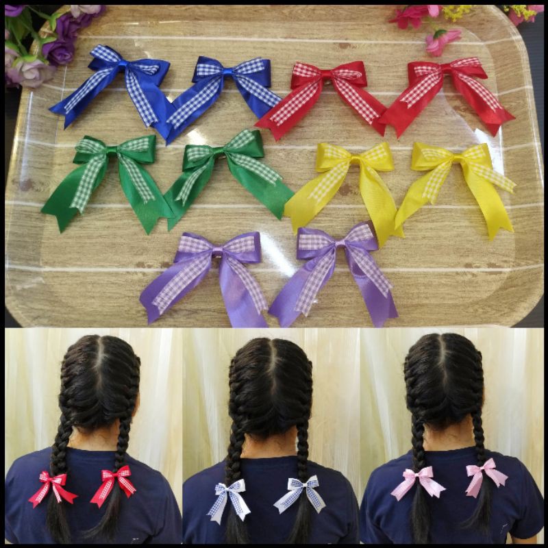 Back to school!!👩‍🎓โบว์สก๊อต+สี โบว์นักเรียน โบว์กิ๊ฟคู่ BOW-PS21