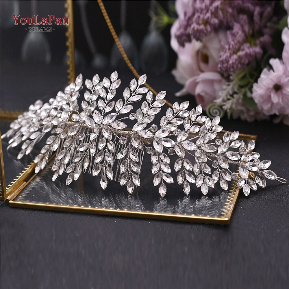 TOPQUEEN HP311 Wedding Crown Elegant Hair Accessories Rhinestone Bridal Hair Clips Silver