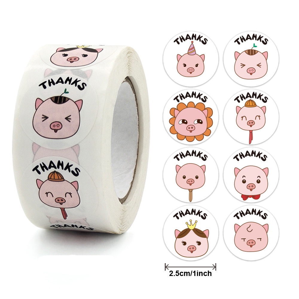 500 ชิ้นหมูน่ารักขอบคุณ Kawaii สติกเกอร์สัตว์รอบ Handmade กระดาษห่อซีลป้ายของขวัญใช้ครูรางวัล Stati