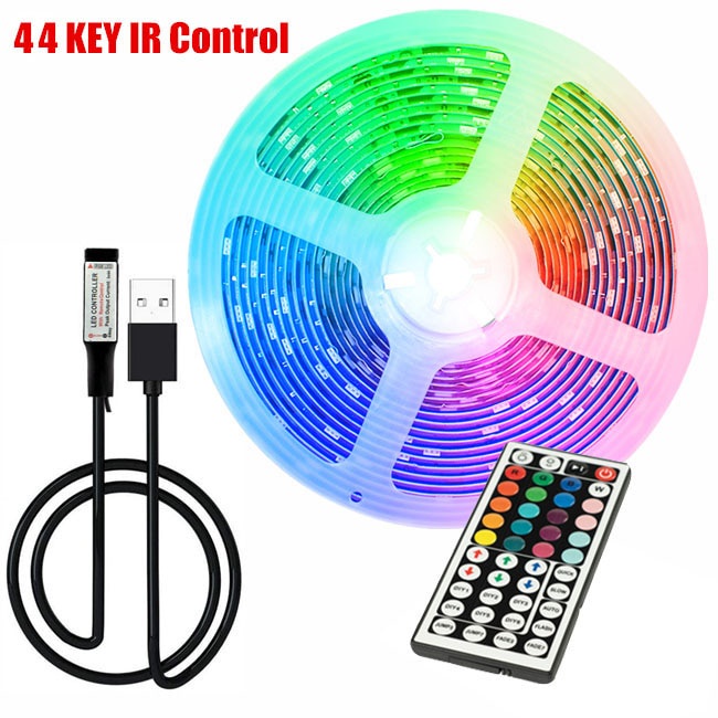สายไฟนีออน LED RGB 5050-44 คีย์ หลากสีสัน พร้อมรีโมตคอนโทรล USB สําหรับตกแต่งบ้าน พื้นหลังทีวี A+11
