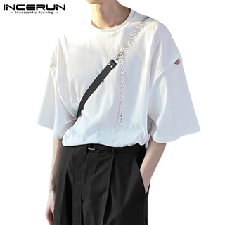 Incerun เสื้อยืด คอกลม แขนห้าส่วน ผ่าข้าง ออกแบบดี แฟชั่นสําหรับผู้ชาย