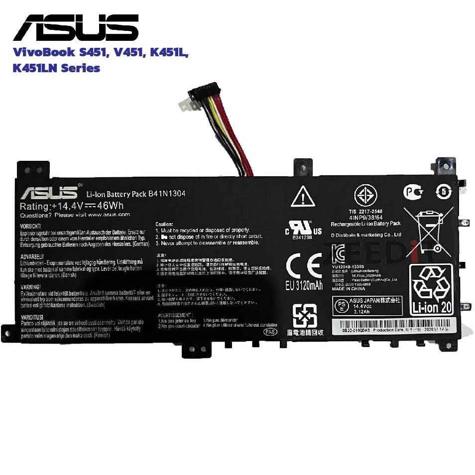 (ส่งฟรี ประกัน 1ปี) Asus แบตเตอรี่ Battery Notebook Asus Vivo book B41N1304 K451 K451L V451 V451LN V