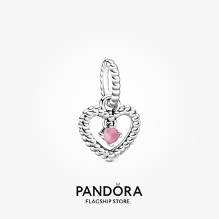 Pandora จี้ลูกปัดหินกําเนิด รูปหัวใจ (กลีบดอกไม้ สีชมพู)