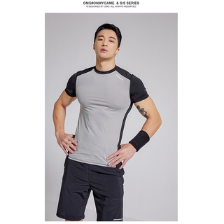 OMG Sportwear nylon cool feeling high-elastic fitness clothes mens stitching training short