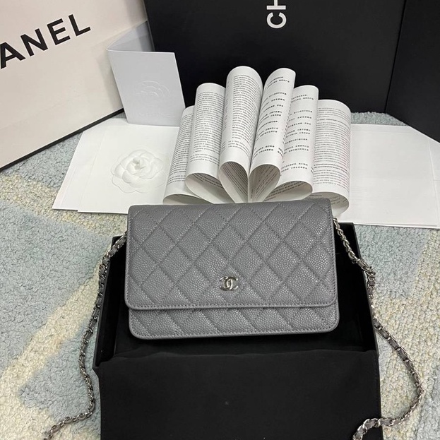 👜กระเป๋าสะพายข้าง Chanel woc on chain Size 20  cm [ หนังคาเวียร์ ] งาน Original