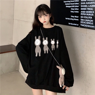 เสื้อสเวตเตอร์สําหรับสตรีแขนยาวคอก ลมลายการ์ตูน Oversize สไตล์เกาหลี เสอื้ ไหมพรม