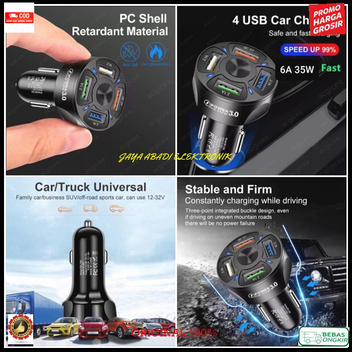 J365 ORIGINAL CAR CHARGER 3.0 SUPER FAST CHARGING 4 USB รถ ADAPTER TRAVEL ADAPTER CAS CAS CASAN ADAP