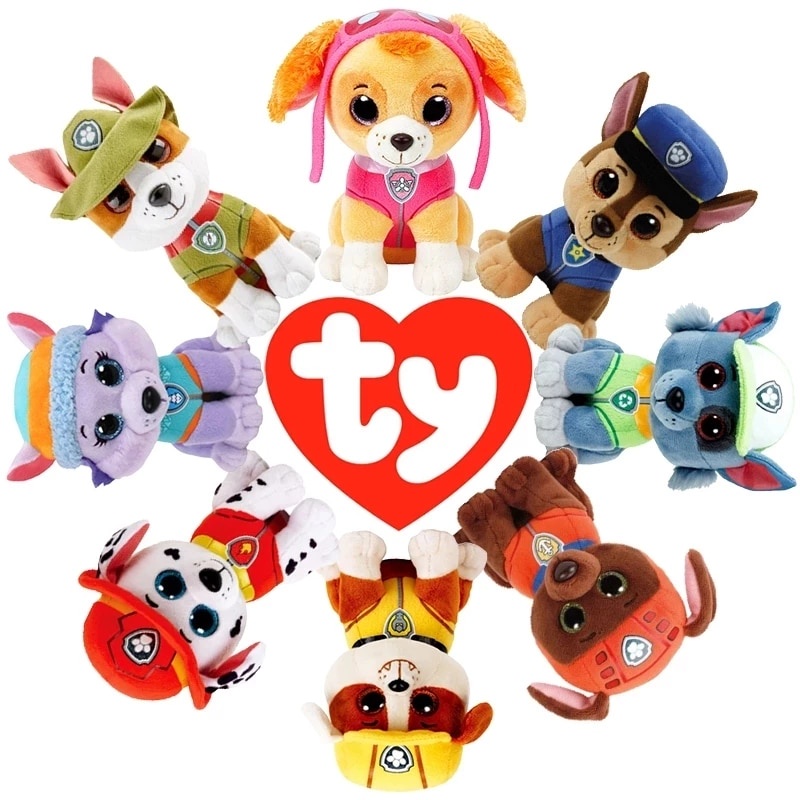 Ty Beanie Big Eyes PAW Patrol Dog Skye Marshall Rubble Chase Rocky Zuma ตุ๊กตาของเล่นยัดไส้ลูกสุนัขตุ๊กตาเด็กชายและเด็กหญิงวันเกิด