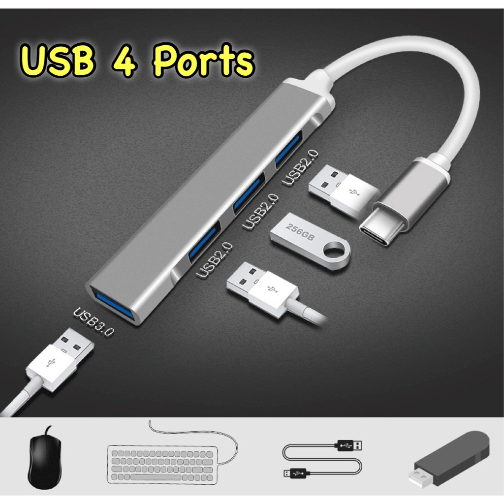 อแดปเตอร์แปลงพอร์ต USB Type-C to 4 port USB hub สำหรับ ไอแพด Pro, Air4 Air5 Mini6 ไอ15 ใช้ flash dri
