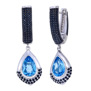 ต่างหูพลอย โท ปาซ เงิน 92.5 % ชุบ โรเดียม Earring blue topaz silver 92.5 % Rhodium plating