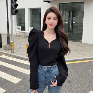 Lamb leg sleeve shirt slim to show lean temperament high-end blouse