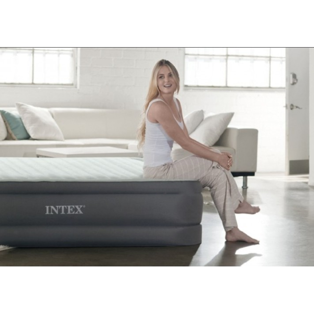 ใหม่ intex 64902 เตียงเป่าลม Premaire สูงขึ้น Airbed 99х191х46см, 220V ในตัวปั๊มไฟฟ้า