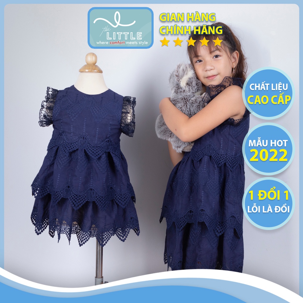 [คุณภาพสูง] ชุดเดรสเด็กผู้หญิงลูกไม้หลายชั้นสีกรมท่า FG004 ชุดเดรสยาว Little VN สําหรับเด็กผู้หญิงปั