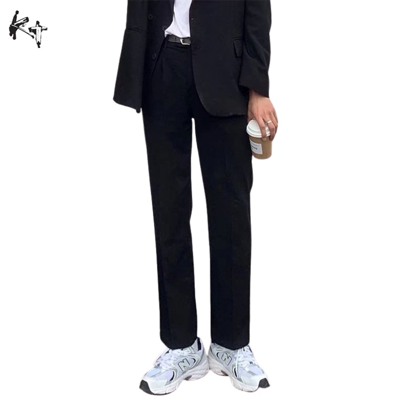 【KT】กางเกงขายาวลําลอง ขากว้าง ทรงหลวม สีดํา แฟชั่นฤดูใบไม้ผลิ และฤดูร้อน สําหรับผู้ชาย